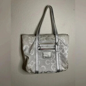 Rare Coach Poppy Silver Glam Tote Bag